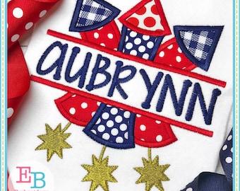 3 Fireworks Split Applique, 4th July Rocket Design, INSTANT DOWNLOAD, Multiple Sizes and Formats, Machine Embroidery Digital Design File