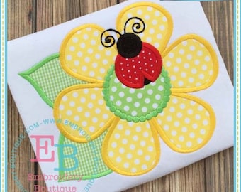 Ladybug Flower Applique: Spring Embroidery Design (Digital File)