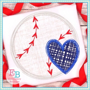 Baseball Softball Heart Scribble Applique, INSTANT DOWNLOAD, Multiple Sizes and Formats, Machine Embroidery Digital Design File, Sports Fan