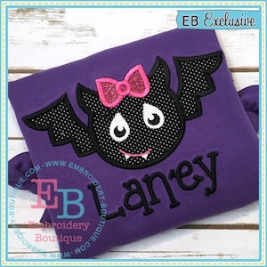 Silly Girl Bat Applique, INSTANT DOWNLOAD, Multiple Sizes & Formats, Machine Applique Embroidery Digital File, Fun Halloween Design
