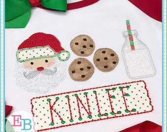 Santa Milk Cookies Applique: Festive Xmas Embroidery Design (Digital File)