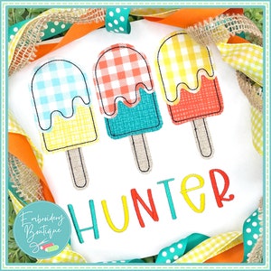 3 Popsicles Bean Stitch Applique, INSTANT DOWNLOAD, Multiple Sizes & Formats, Machine Embroidery Digital File, Fun Summer Ice Cream Design
