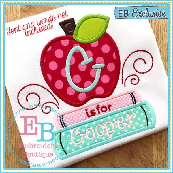 Apple With Books Applique, INSTANT DOWNLOAD, Multiple Sizes & Formats, Machine Embroidery Digital File, Back to School, Apple for Teacher