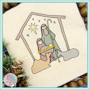 Manger Sketch Embroidery Design, INSTANT DOWNLOAD, Multiple Sizes & Formats, Machine Embroidery Digital File, Christmas Nativity Design