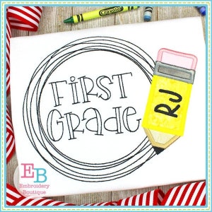 Pencil Frame Applique, INSTANT DOWNLOAD, Multiple Sizes & Formats, Machine Embroidery Digital File, Back to School, Kids Design