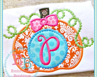 Dotted Monogram Pumpkin Applique, INSTANT DOWNLOAD, Multiple Sizes & Formats, Machine Applique Embroidery Digital File, Fun Halloween Design
