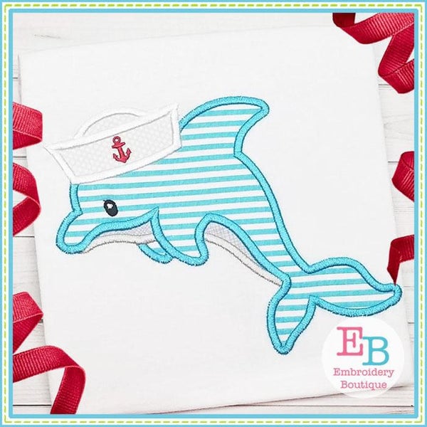 Dolphin Hat Applique, INSTANT DOWNLOAD, Multiple Sizes & Formats, Machine Embroidery Digital File, Summer Ocean Beach Boy Sailor Hat Design