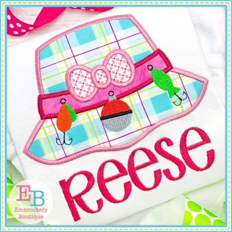 Fishing Hat With Bow Satin Applique Fish Applique Design Etsy