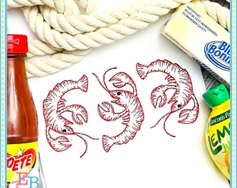 Crawfish Trio Sketch Embroidery Design: Summer Beach Fun (INSTANT DOWNLOAD)