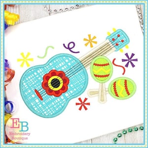 Guitar And Maracas Applique, INSTANT DOWNLOAD, Multiple Sizes & Formats, Machine Embroidery Digital  File, Mexican Cinco De Mayo Design