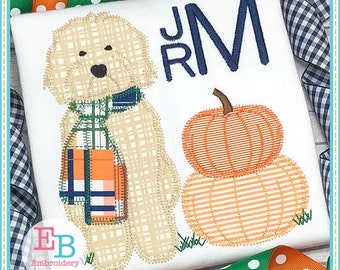 Doodle Pumpkins Labradoodle Dog Applique: Zigzag Embroidery File (Digital Download)