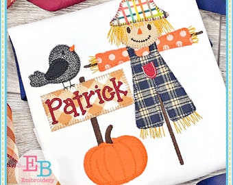 Scarecrow Scene Applique, INSTANT DOWNLOAD, Multiple Sizes & Formats, Machine Embroidery File, Fall Thanksgiving Halloween Boy Design