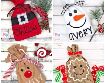 ITH Christmas Treat Bag Embroidery File: Santa, Snowman, Reindeer, Gingerbread (Digital Download)