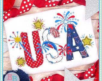 USA Fireworks Applique, 4th July Celebration Design, INSTANT DOWNLOAD, Multiple Sizes and Formats, Machine Embroidery Digital File