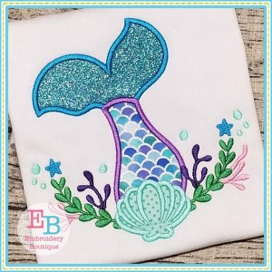 Mermaid Tail Swag Applique, INSTANT DOWNLOAD, Multiple Sizes & Formats, Machine Applique Embroidery Digital File, Fun Summer Beach Design