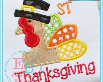 First Thanksgiving Applique: Turkey Embroidery Design (Digital File)