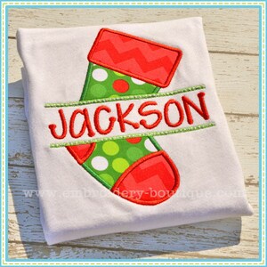 Split Stocking Applique, INSTANT DOWNLOAD, Multiple Sizes & Formats, Machine Applique Embroidery Digital File, Fun Christmas Festive Design