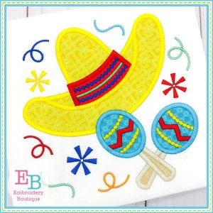 Sombrero And Maracas Applique, INSTANT DOWNLOAD, Multiple Sizes & Formats, Machine Embroidery Digital  File, Mexican Cinco De Mayo Design