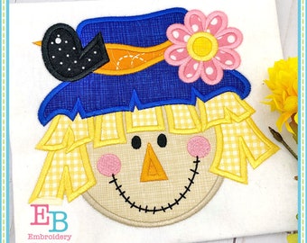Scarecrow Girl Satin Applique: Fall Embroidery Design (Digital Download)