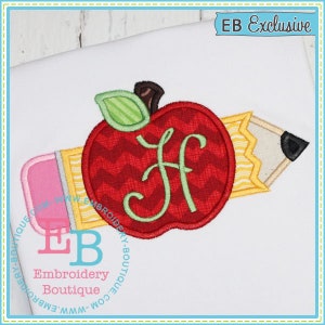 Pencil Apple Applique, INSTANT DOWNLOAD, Multiple Sizes & Formats, Machine Embroidery Digital File, Back to School, Apple for Teacher