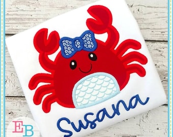 Crab Bow Applique: Summer Beach Embroidery Design (Digital File)