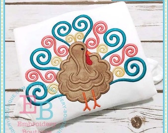 Swirl Turkey Embroidery Design, INSTANT DOWNLOAD, Multiple Sizes & Formats, Machine Applique Digital File, Fun Thanksgiving Design
