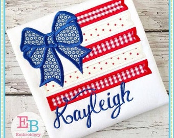 Flag Bow Applique: 4th July Embroidery Design (Digital File)
