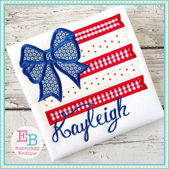 Flag Bow Applique: 4th July Embroidery Design (Digital File)