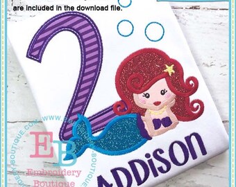 Mermaid Number 1 Applique Machine Embroidery Design Monogram for