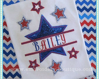 Split Stars Applique: 4th July Machine Embroidery Design (Digital File)