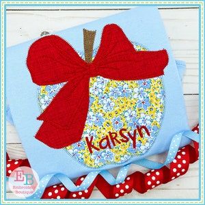 Apple Big Bow Zigzag Applique, INSTANT DOWNLOAD, Multiple Sizes & Formats, Machine Embroidery Digital File, Back to School Apple for Teacher