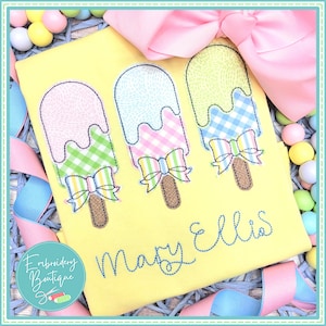 3 Popsicles Bow Bean Stitch Applique, INSTANT DOWNLOAD, Multiple Sizes & Formats, Machine Embroidery Digital File, Summer Ice Cream Design