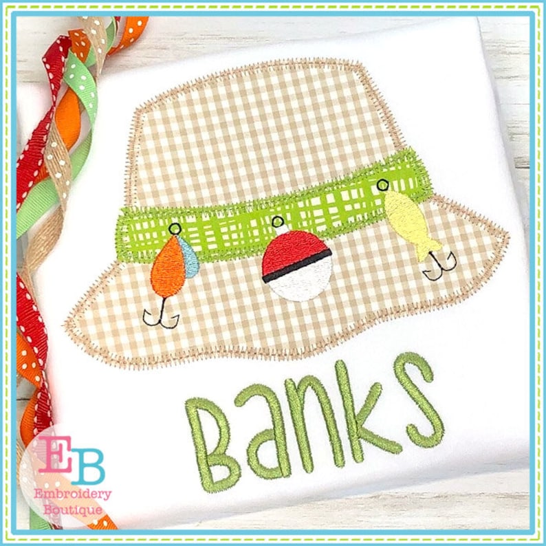 Fishing Hat Zigzag Applique Fish Applique Design Summer Etsy