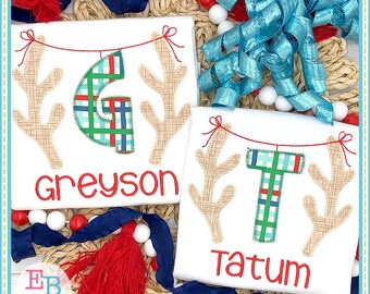 Antler Applique Alphabet: Festive Monogram Embroidery Design (Digital File)