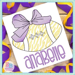 Football Big Bow Tiger Sketch Embroidery Design, INSTANT DOWNLOAD, Multiple Sizes & Formats, Machine Embroidery File, Fall Sports Design