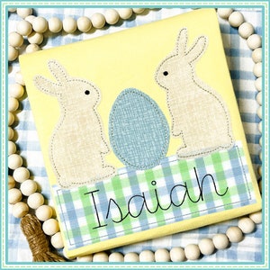Bunnies Egg Banner Applique, INSTANT DOWNLOAD, Multiple Sizes & Formats, Machine Embroidery Digital File, Spring Easter Rabbit Boy