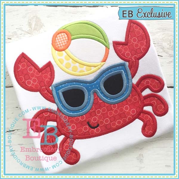 Beach Crab Applique, Summer 4th July Design, INSTANT DOWNLOAD, Multiple Sizes & Formats, Machine Embroidery Digital File, Crab Beach Ball
