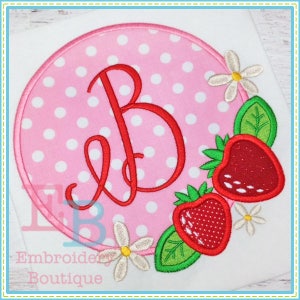 Strawberry Applique Frame Design, INSTANT DOWNLOAD, Multiple Sizes & Formats Machine Embroidery Digital File, Strawberries Monogram for Girl