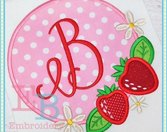 Strawberry Applique Frame: Machine Embroidery Design (Digital File)