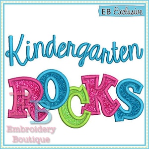 Kindergarten Rocks Applique, INSTANT DOWNLOAD, Multiple Sizes & Formats, Machine Embroidery Digital Design File, Back to School Design