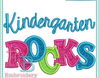 Kindergarten Rocks Applique, INSTANT DOWNLOAD, Multiple Sizes & Formats, Machine Embroidery Digital Design File, Back to School Design