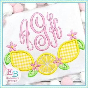 Lemon Swag Applique, INSTANT DOWNLOAD, Multiple Sizes & Formats, Machine Applique Embroidery Digital File, Fun Summer Fruit Monogram Design