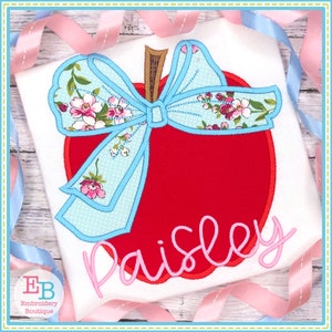 Apple Big Bow Satin Applique, INSTANT DOWNLOAD, Multiple Sizes & Formats, Machine Embroidery Digital File, Back to School, Apple for Teacher