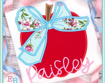 Apple Big Bow Satin Applique, INSTANT DOWNLOAD, Multiple Sizes & Formats, Machine Embroidery Digital File, Back to School, Apple for Teacher