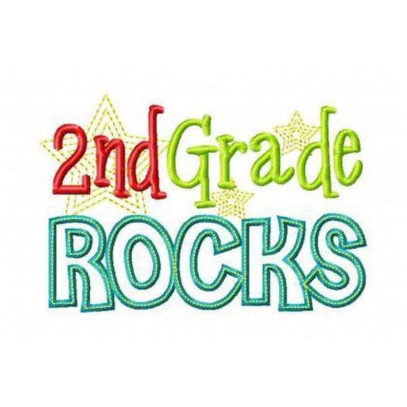 Second Grade Rocks Graphics Second Grade Rocks Applique: Back to School Embroidery Design (digital ...