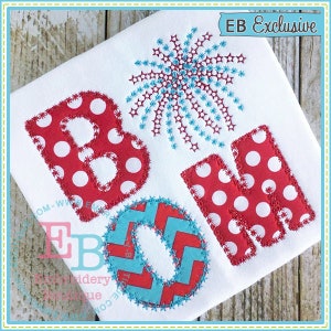 Boom 2 Applique, 4th July Design, INSTANT DOWNLOAD, Multiple Sizes and Formats, Machine Embroidery Digital File, Fun Holiday Fireworks