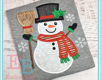 Snowman Broom Applique, INSTANT DOWNLOAD, Multiple Sizes & Formats, Machine Applique Embroidery Digital File, Fun Christmas Winter Design