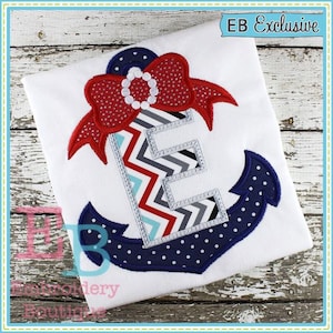 Anchors Away with Bow Applique Alphabet, INSTANT DOWNLOAD, Multiple Sizes and Formats, Machine Applique Embroidery Digital Design File