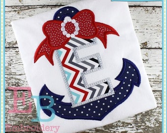Anchor Bow Applique Alphabet: Machine Embroidery Design (Digital Download)
