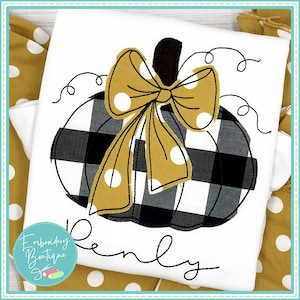Pumpkin Bow Vine Bean Stitch Applique, INSTANT DOWNLOAD, Multiple Sizes & Formats, Machine Applique Embroidery Digital File, Fall Design